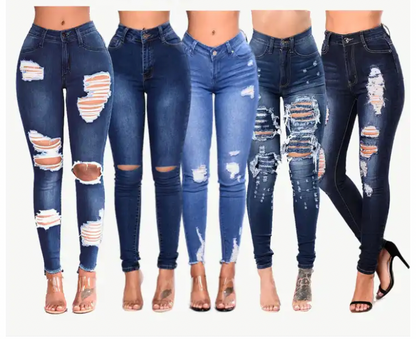 Women's Cut Up High Waisted Distressed Jeans Women Pants