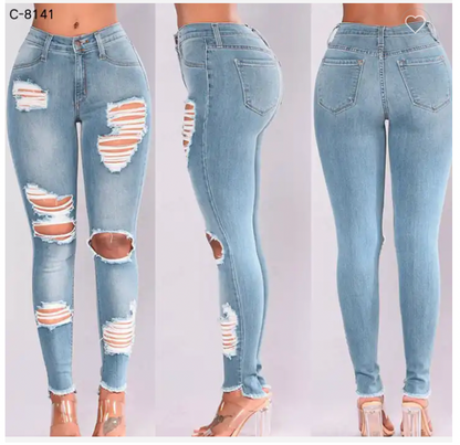 Women's Cut Up High Waisted Distressed Jeans Women Pants