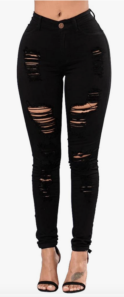 Women's Cut Up High Waisted Distressed Jeans Women Pants